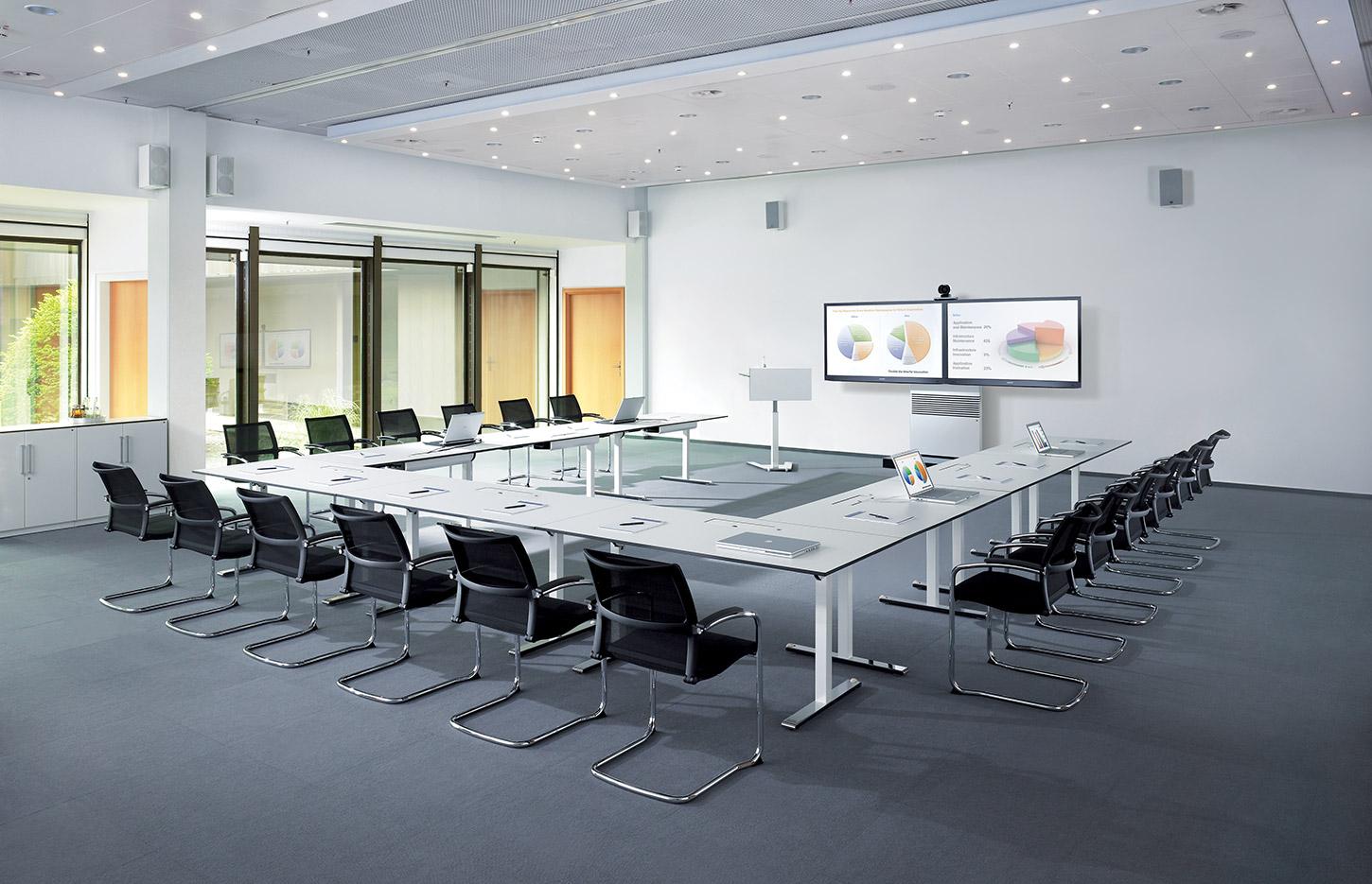 Support audiovisuel pour 1 ou 2 écran mobile sur 4 roulettes, gamme Agora - France Bureau
