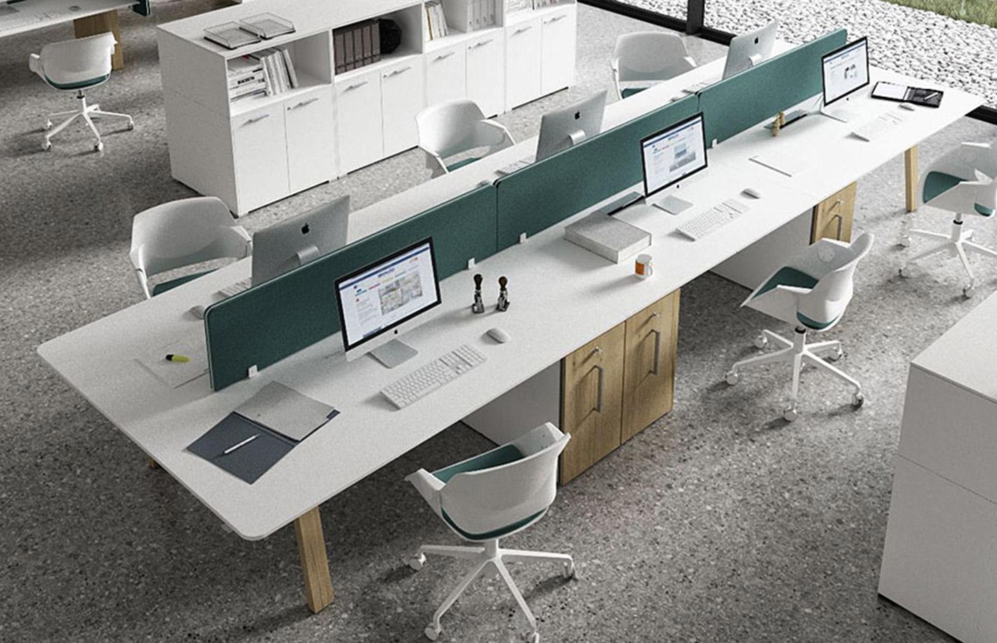 Bureau modulable open space avec piétement aspect bois, gamme Akka - France Bureau