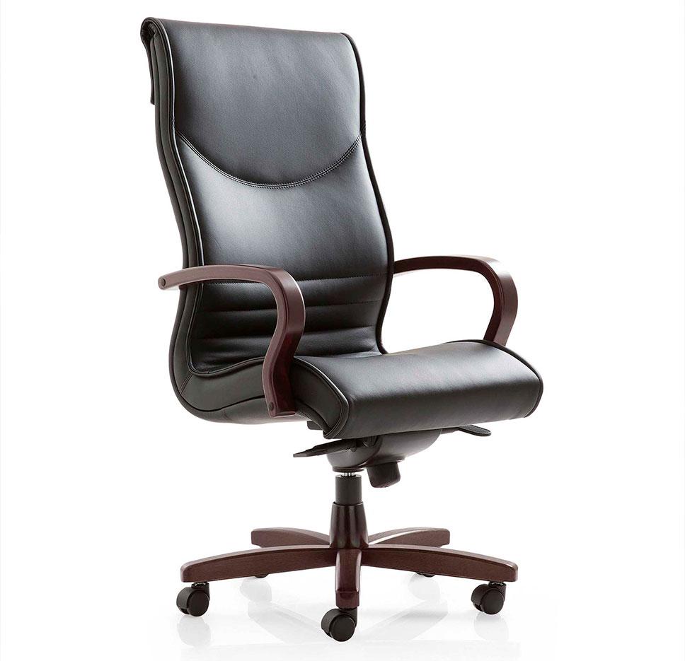 Fauteuil de direction haut de gamme en cuir noir haut dossier - Gamme Albaron bois - France bureau
