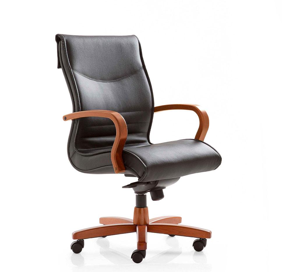 Fauteuil de direction en cuir noir moyen dossier avec finition en bois palissandre - Gamme albaron bois - France Bureau