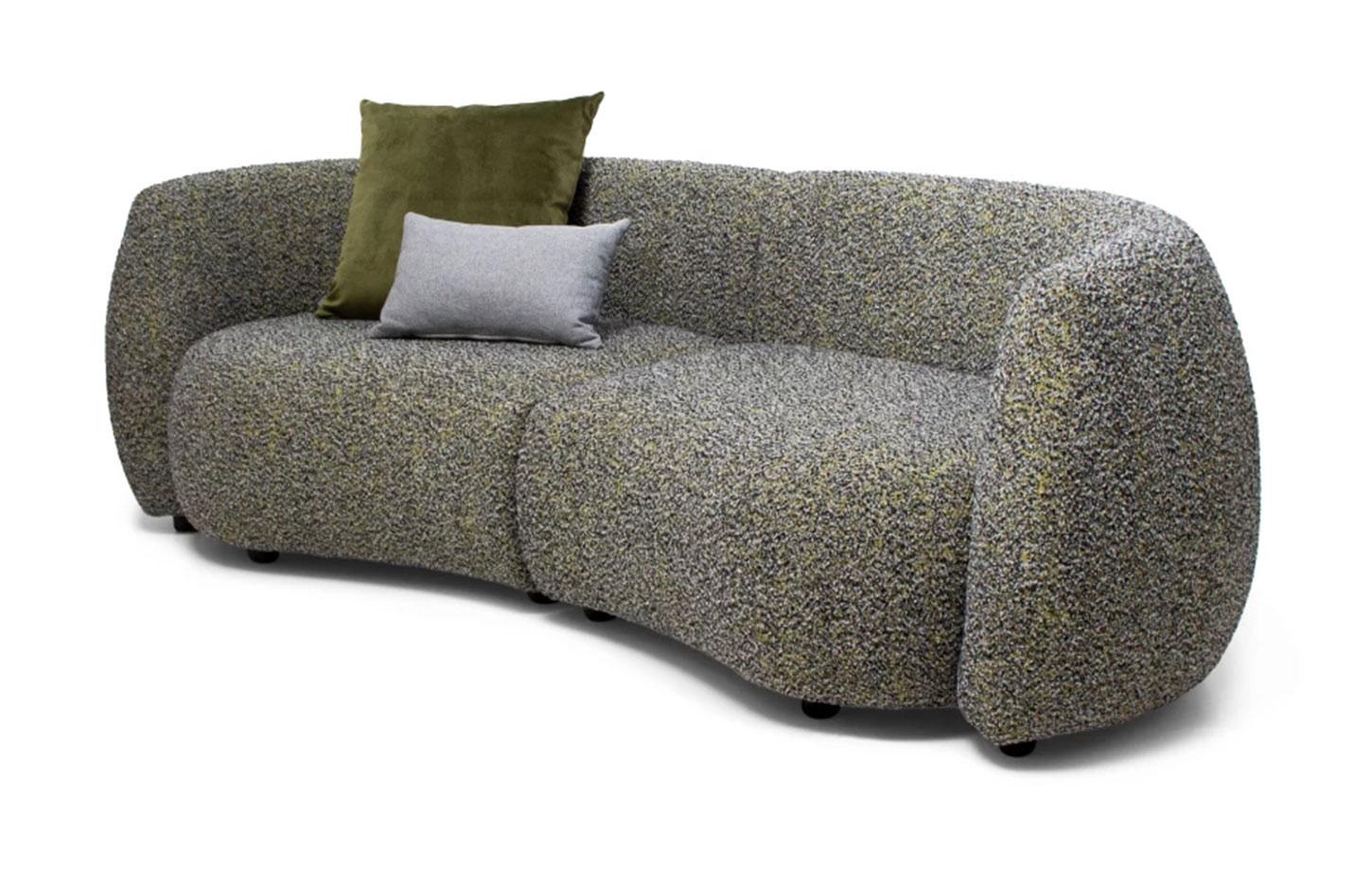 Canapé d\'accueil à structure en bois de pin massif et tissu kaki, gamme Aliste - France Bureau