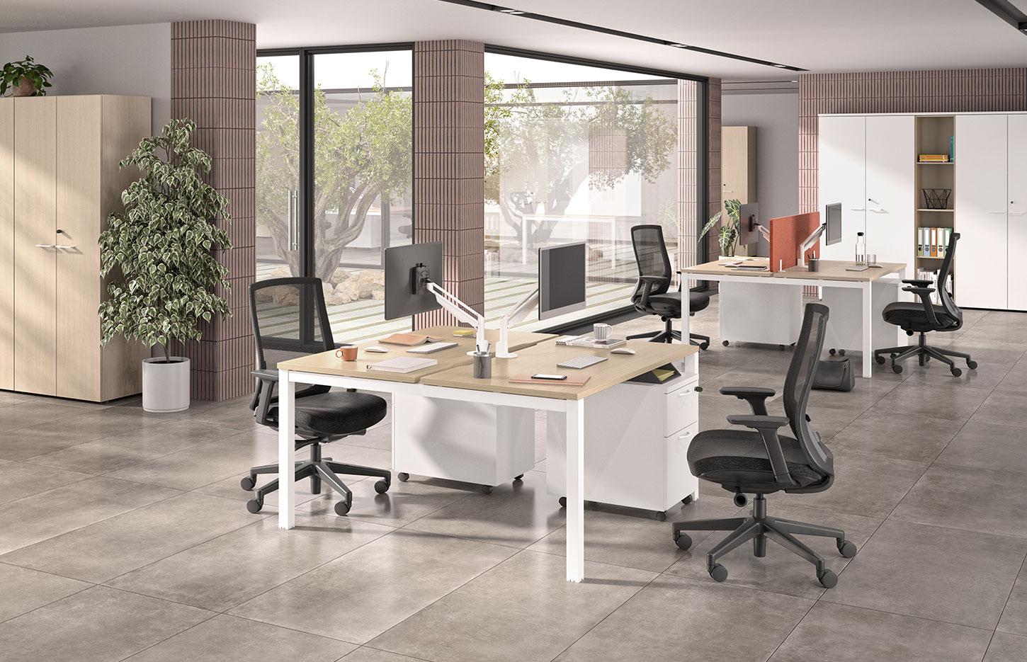 Bureau open-space bench face à face plateau mélaminé pieds métal, gamme Altai open-space - France Bureau