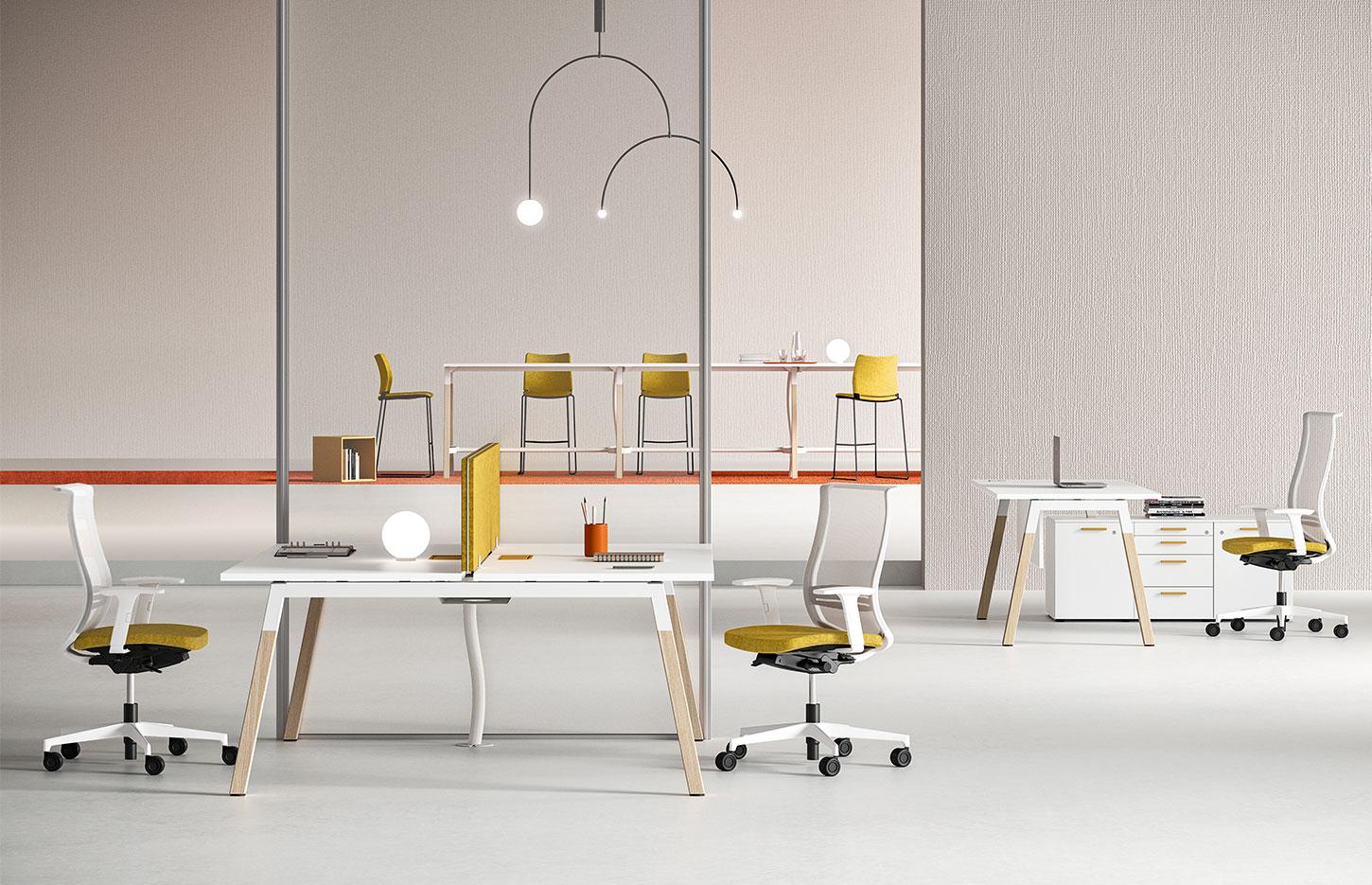 Bureau open-space scandinave pieds bois blanc, gamme Amazone open-space - France Bureau