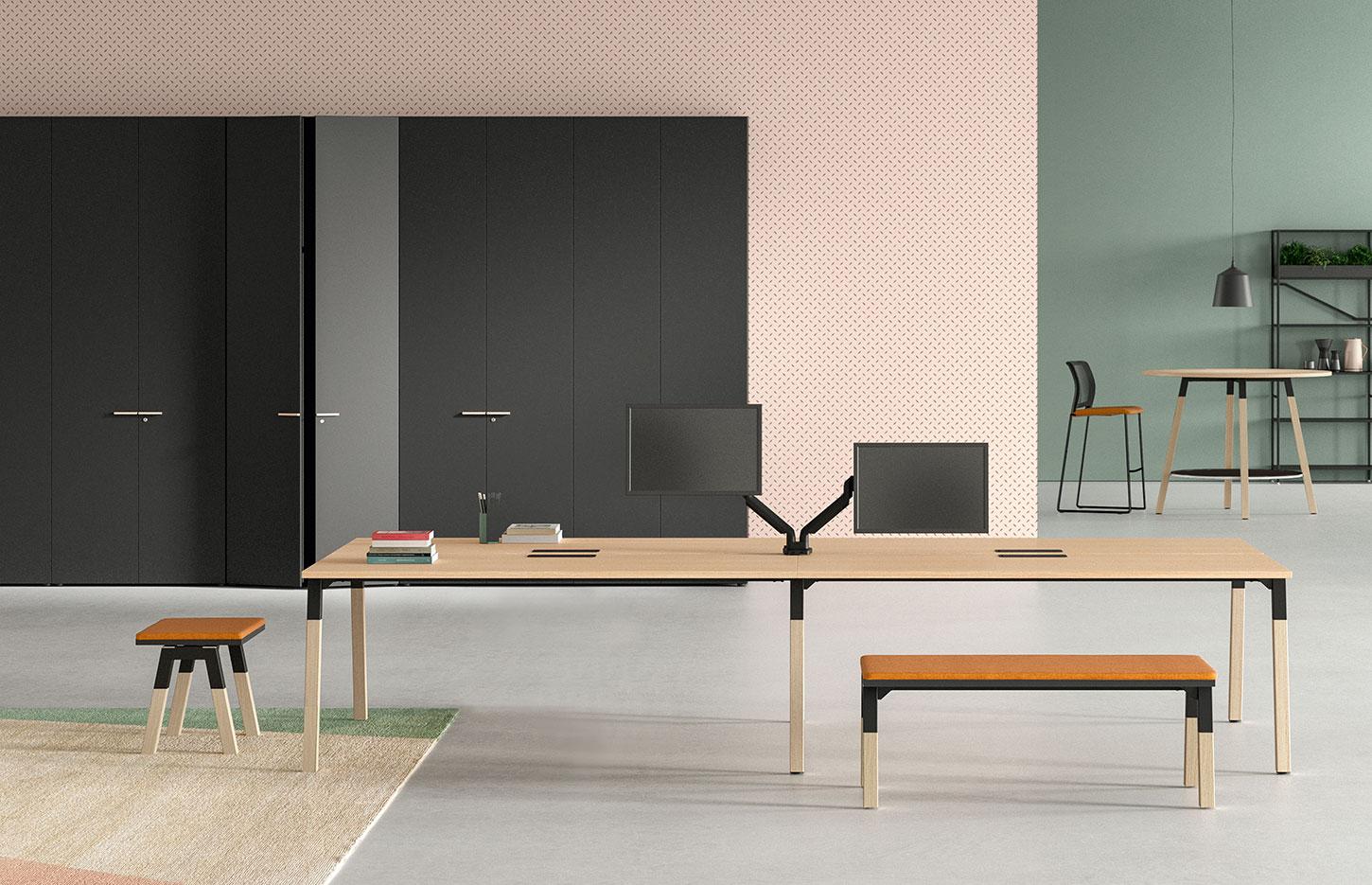 Bureau open-space scandinave pieds bois blanc, gamme Amazone open-space - France Bureau
