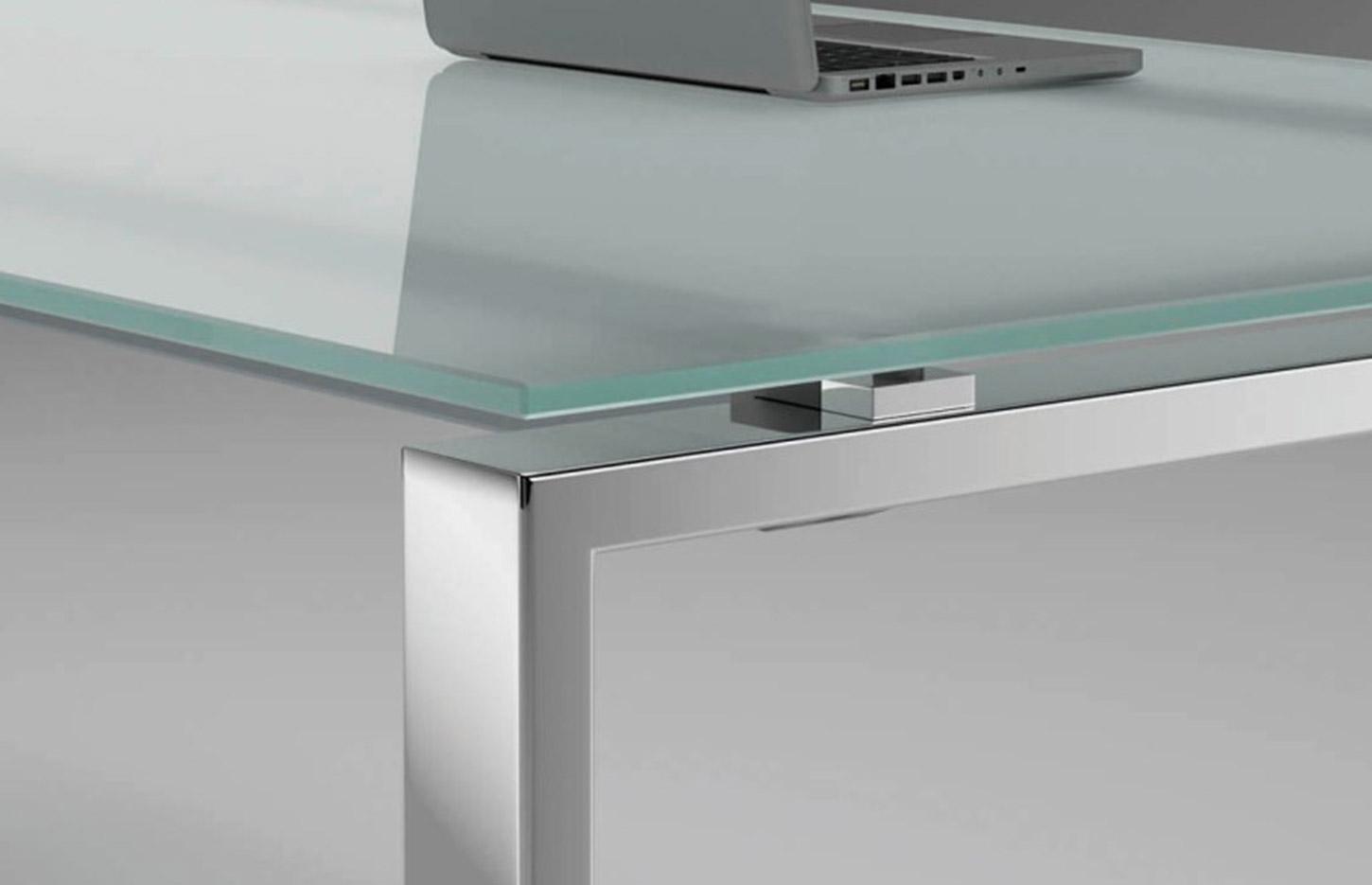 Bureau direction avec plateau en verre et piétement en acier, gamme Arc Cristal - France Bureau