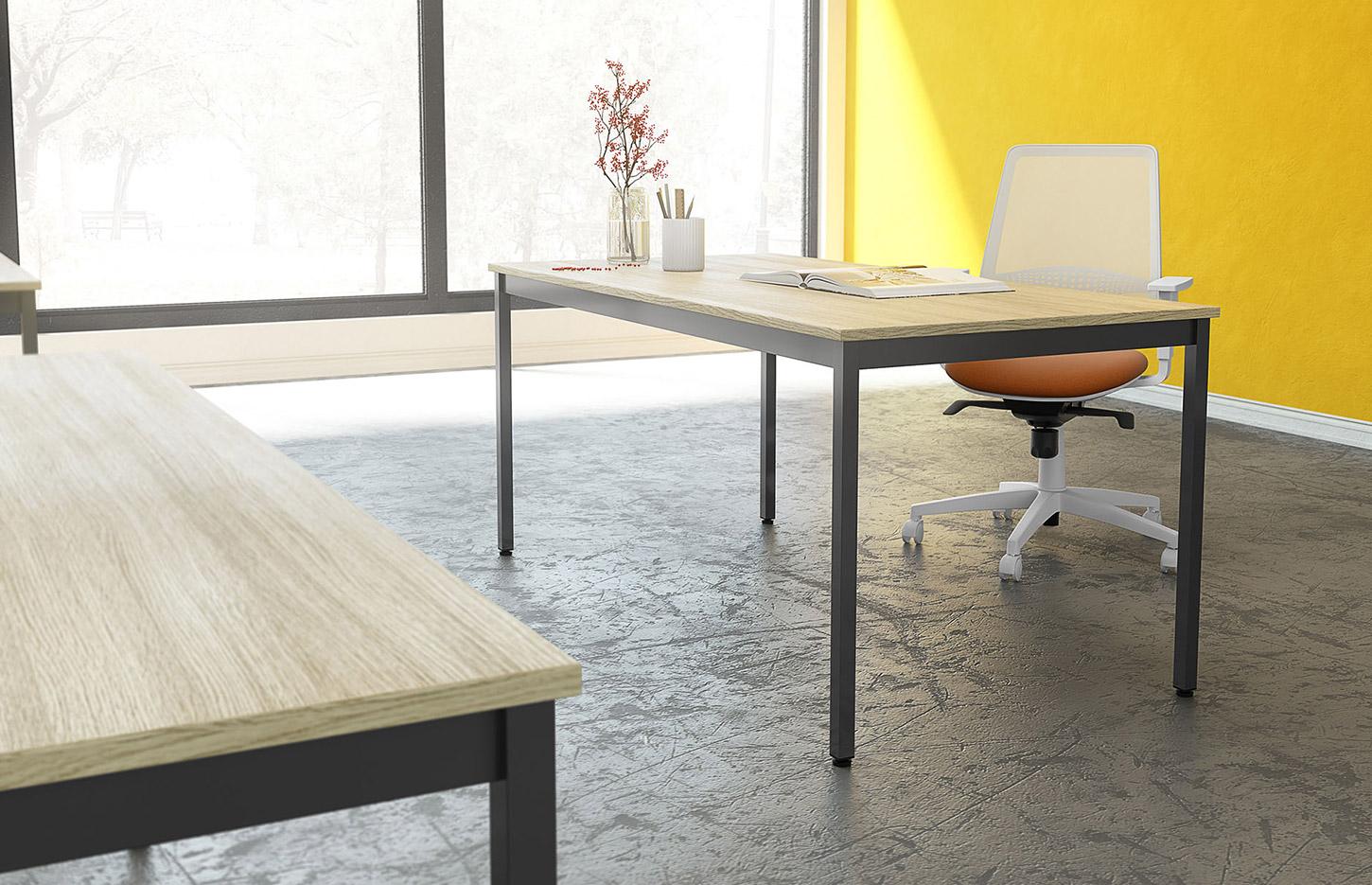 Bureau individuel pieds métal plateau mélaminé pas cher, gamme Asador - France Bureau