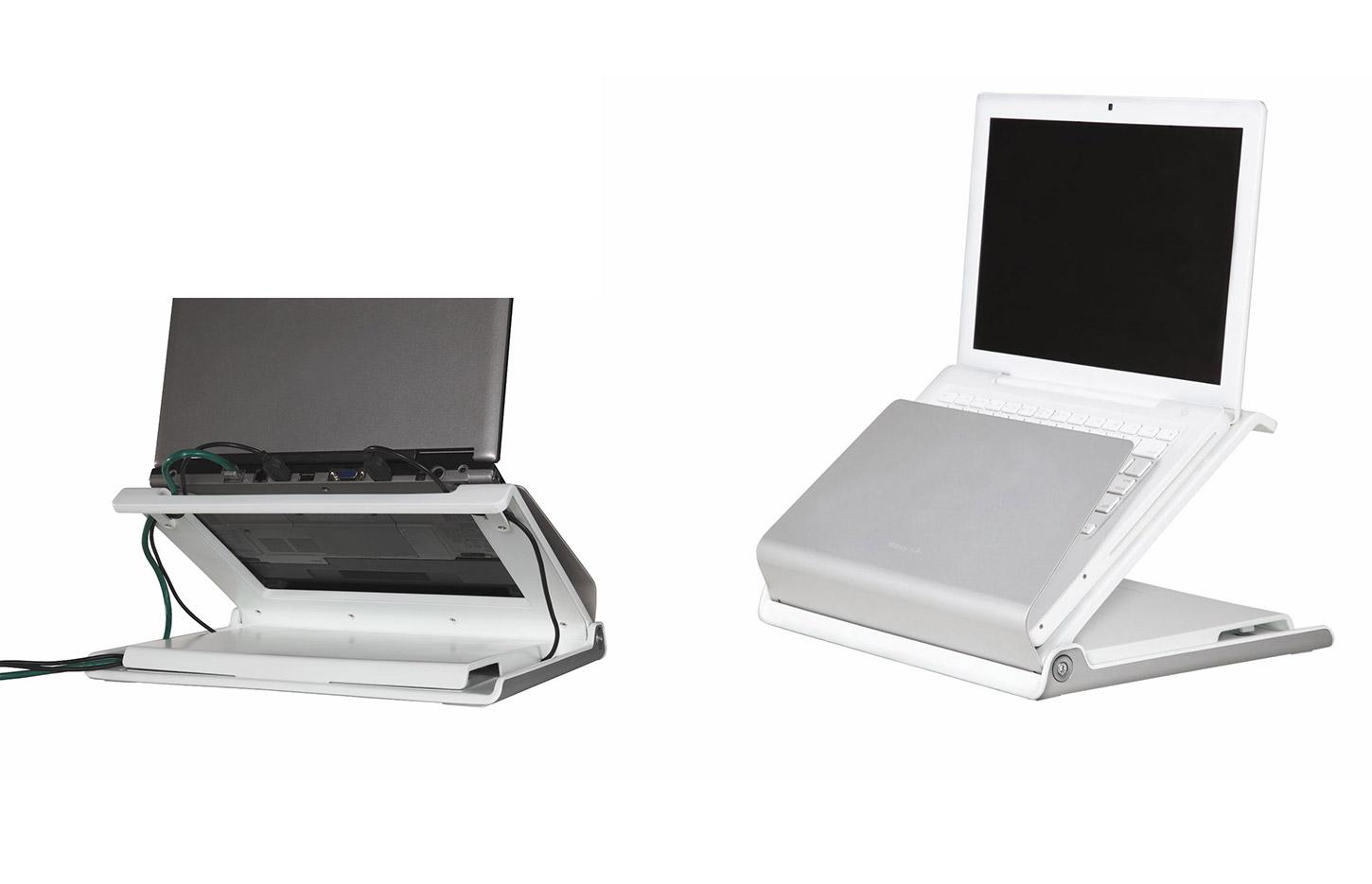 Support écran PC en aluminium poli blanc ou aluminium gris, gamme Aulne - France Bureau