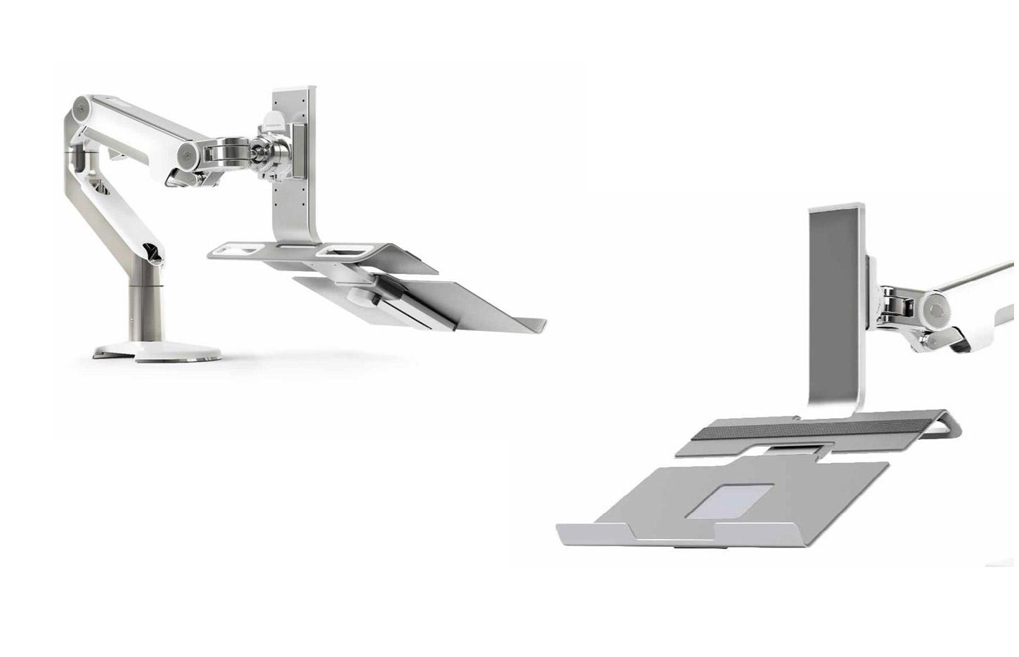 Support écran PC en aluminium poli blanc ou aluminium gris, gamme Aulne - France Bureau