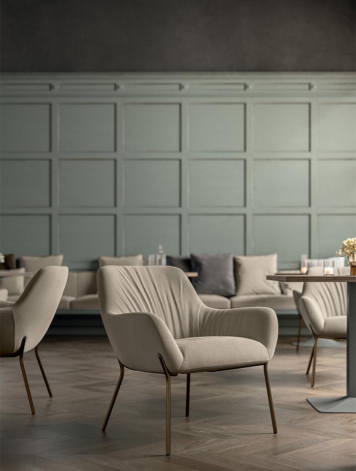 Fauteuils lounges confortables pieds bois ou métal, gamme Bojoz lounge - France Bureau