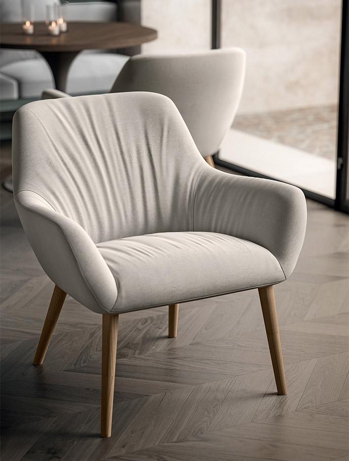 Fauteuils lounges confortables pieds bois ou métal, gamme Bojoz lounge - France Bureau