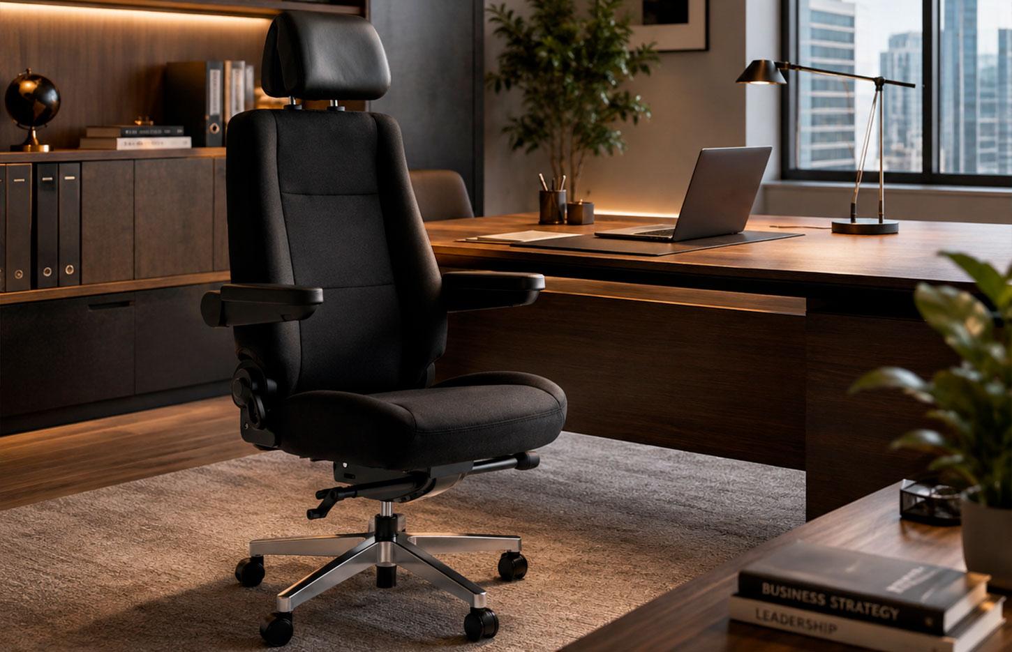 Fauteuil 24/24 en tissu noir pouvant supporter jusqu\'à 200kg - Gamme Bazel - France Bureau