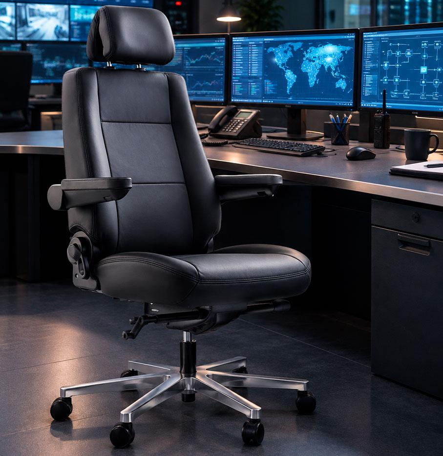Siège ultra résistant pour utilisation en 3x8 avec têtière en cuir - Gamme Bazel - France Bureau