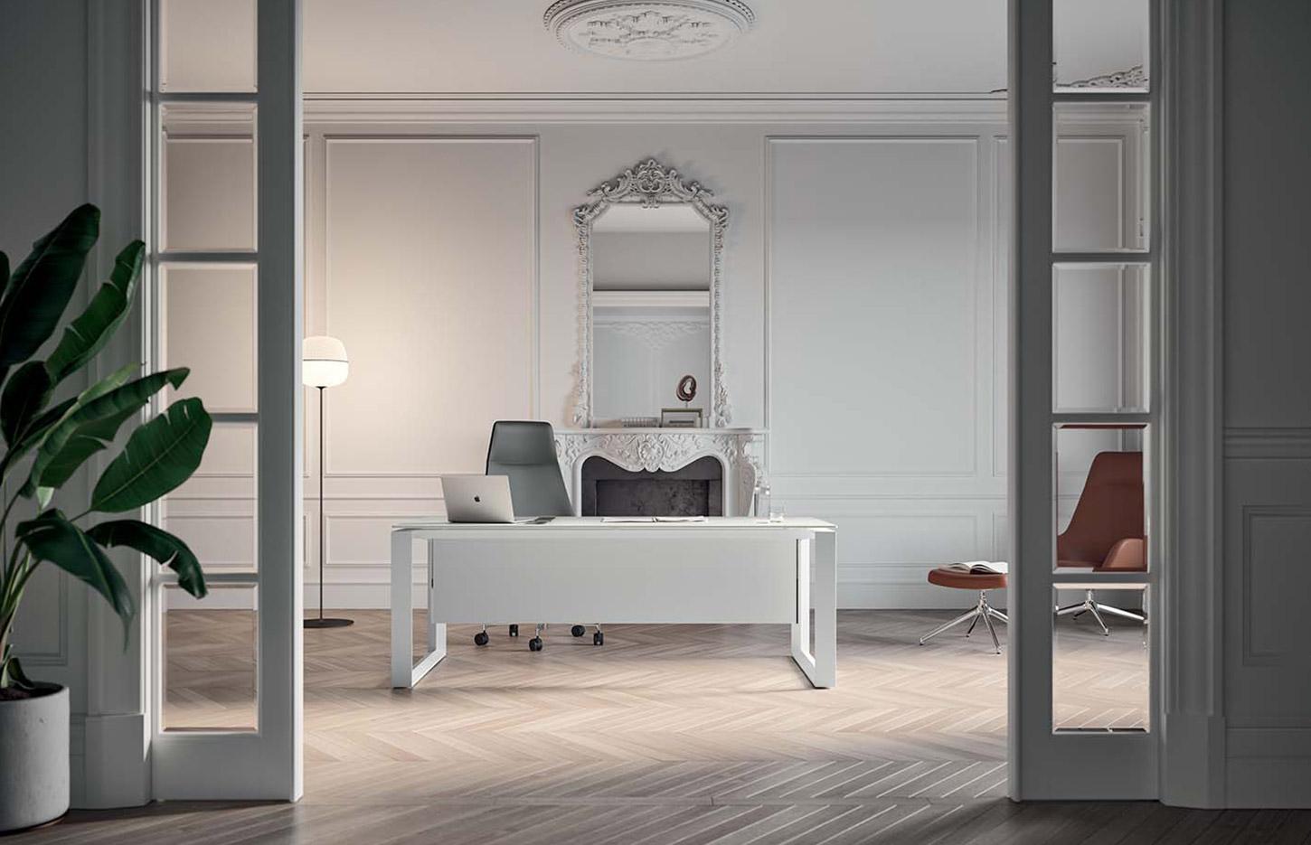 Bureau direction piétement blanc, gris ombre ou chromé, 4 pieds ou pieds arches, gamme Belledonne - France Bureau
