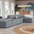 Canapé modulaire d\'accueil en tissu avec modules droits, angle et poufs, gamme Bornova - France Bureau