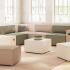 Canapé modulaire d\'accueil en tissu avec modules droits, angle et poufs, gamme Bornova - France Bureau