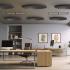 Panneau acoustique rond noir fixation au plafond avec colle - Gamme Cedera - France Bureau