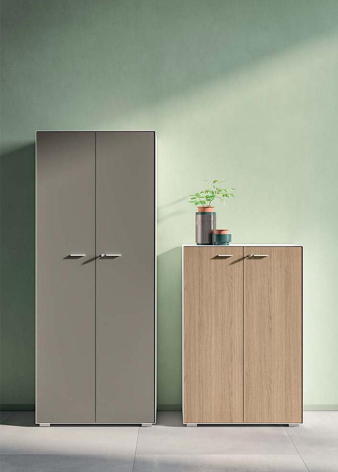 Meuble de rangement de bureau, porte finition boisée coloré ou verre, gamme Cerces - France Bureau
