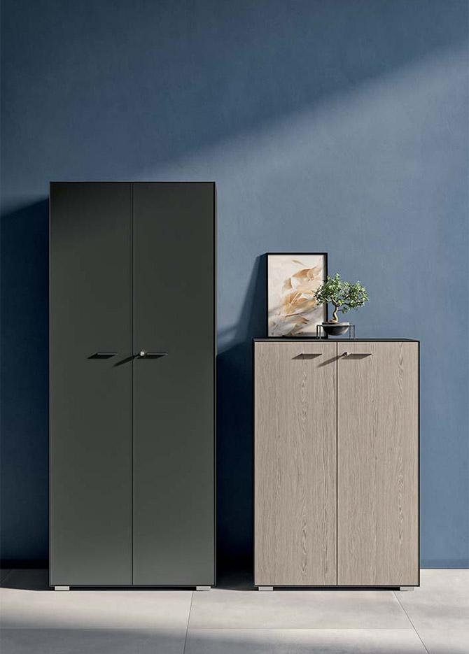 Meuble de rangement de bureau, porte finition boisée coloré ou verre, gamme Cerces - France Bureau