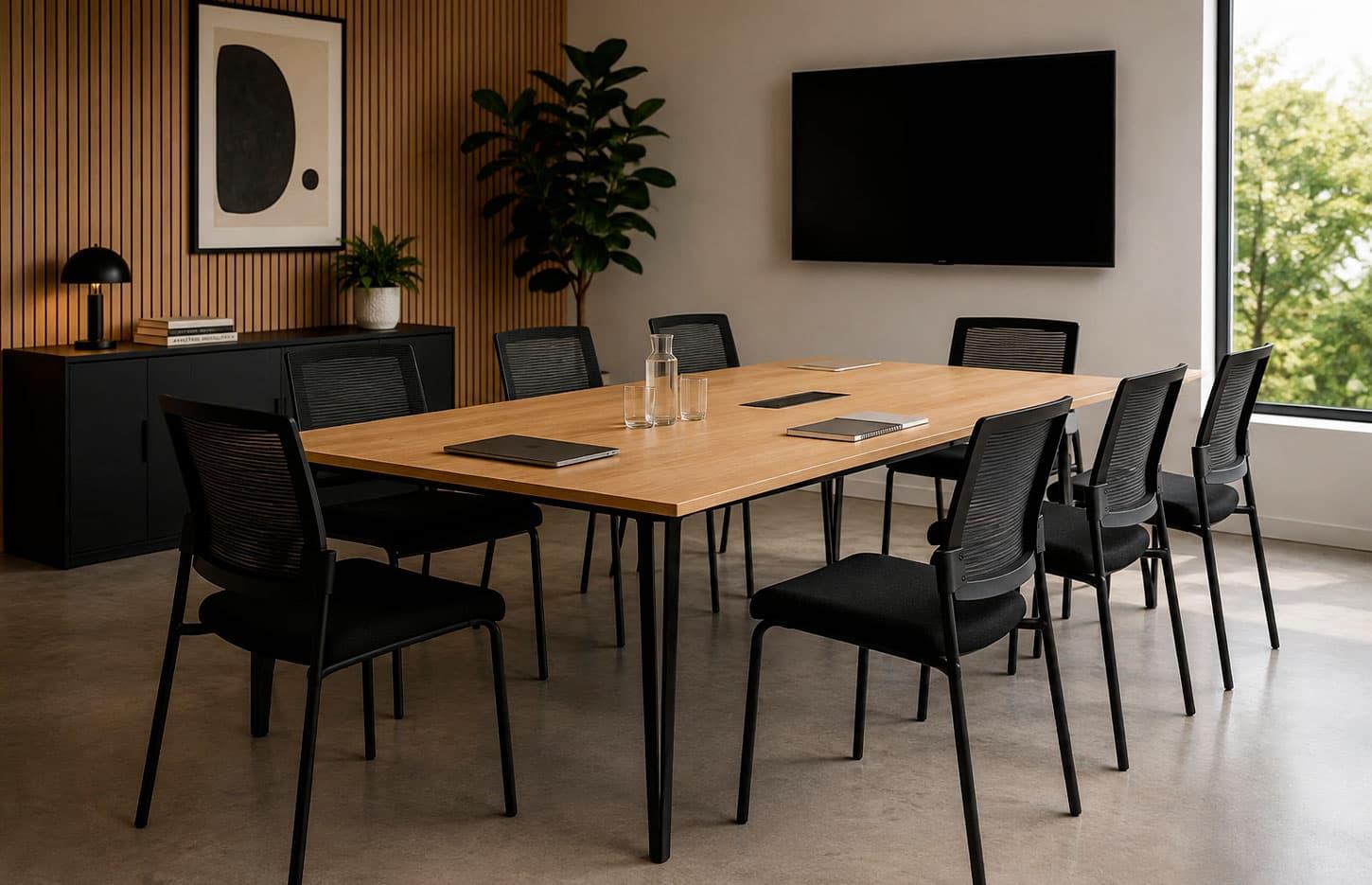 Chaise de réunion empiblable avec assise rembourré tissu noir et dossier résille - Gamme Colérin - France Bureau