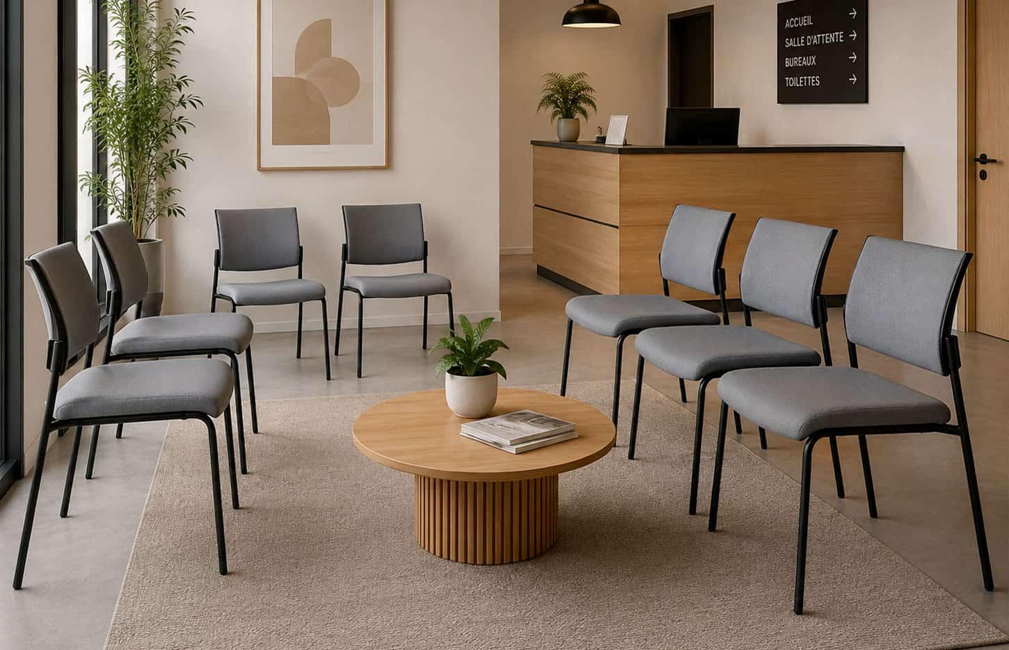 Chaise pour salle d\'acceuil et d\'attente avec dossier et assise gris - Gamme colérin - France Bureau