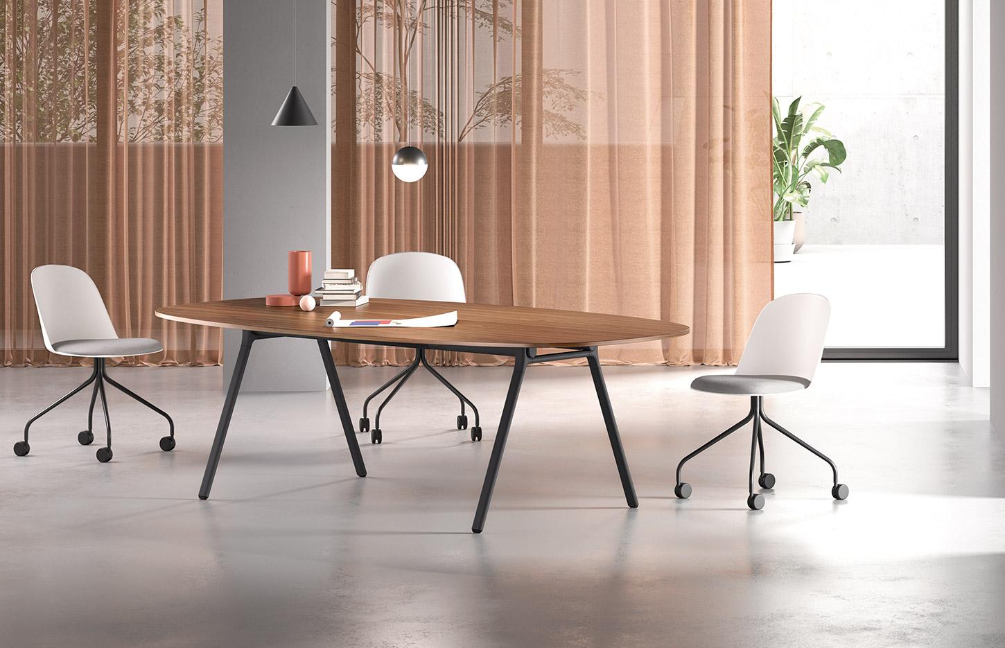 Table de réunion ronde carrée ovale mélaminé bois pieds trapèze métal, gamme Come réunion - France Bureau