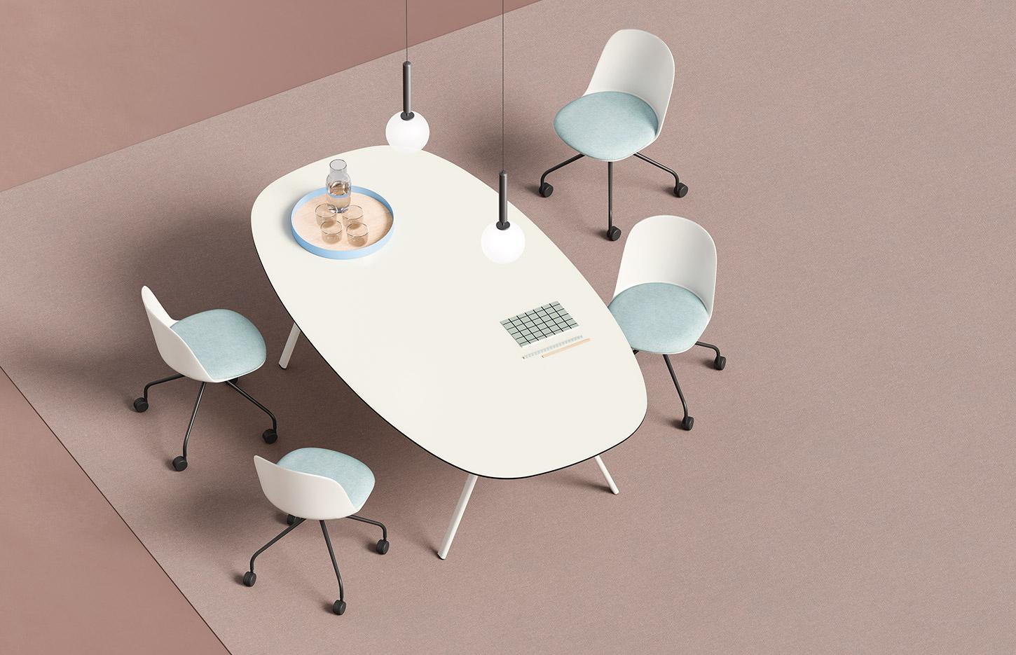 Table de réunion ronde carrée ovale mélaminé bois pieds trapèze métal, gamme Come réunion - France Bureau