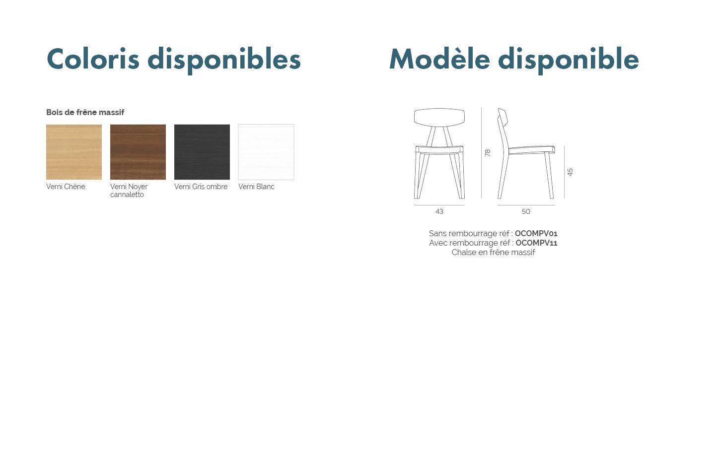 Chaise en bois de frêne structure design uni ou bicolore, gamme Corrib - France Bureau