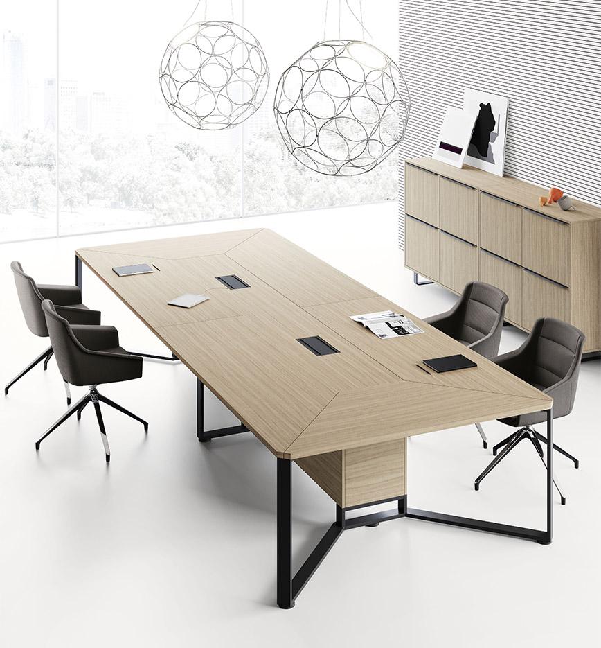 Table de réunion, de conférence avec plateau bois ou verre table carré rectangulaire ou en \