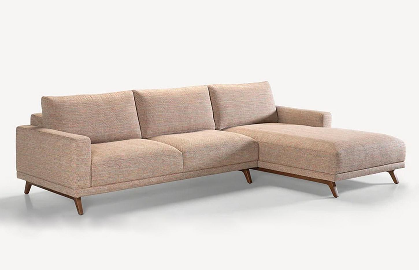 Canapé en tissu avec accoudoirs et pieds en bois, gamme Covelas - France Bureau