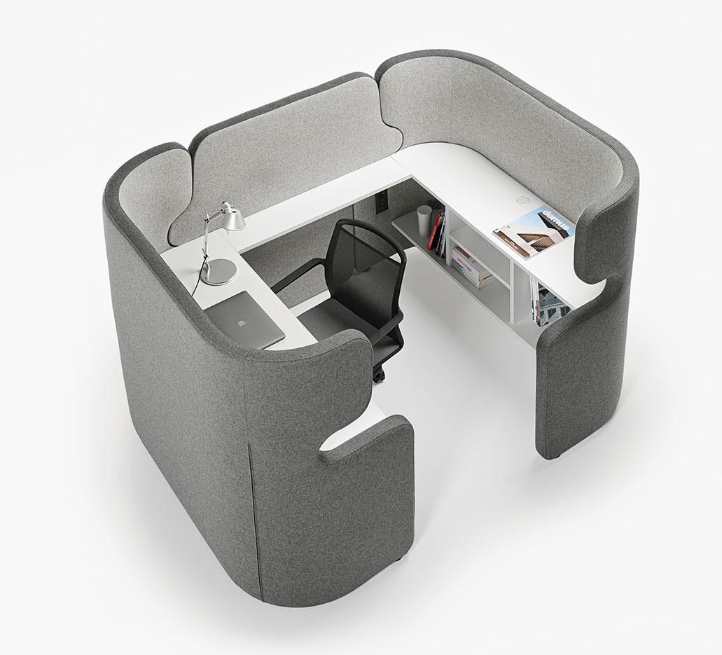 Cellule acoustique avec plateau et/ou rangement pour bureau, gamme Diklo work - France Bureau