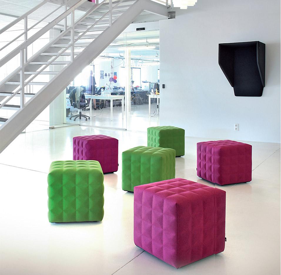 Pouf d\'accueil ronds carrés ou rectangulaire revêtement phonique, gamme Echoes Pouf - France Bureau