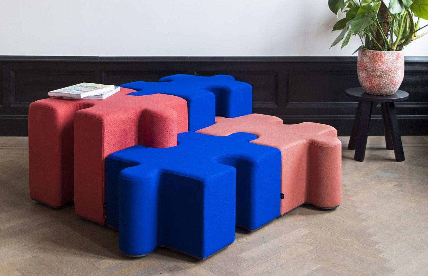 Pouf d\'accueil largeur 85 hauteur 30 cm avec revêtement phonique, gamme Echoes Puzzle - France Bureau