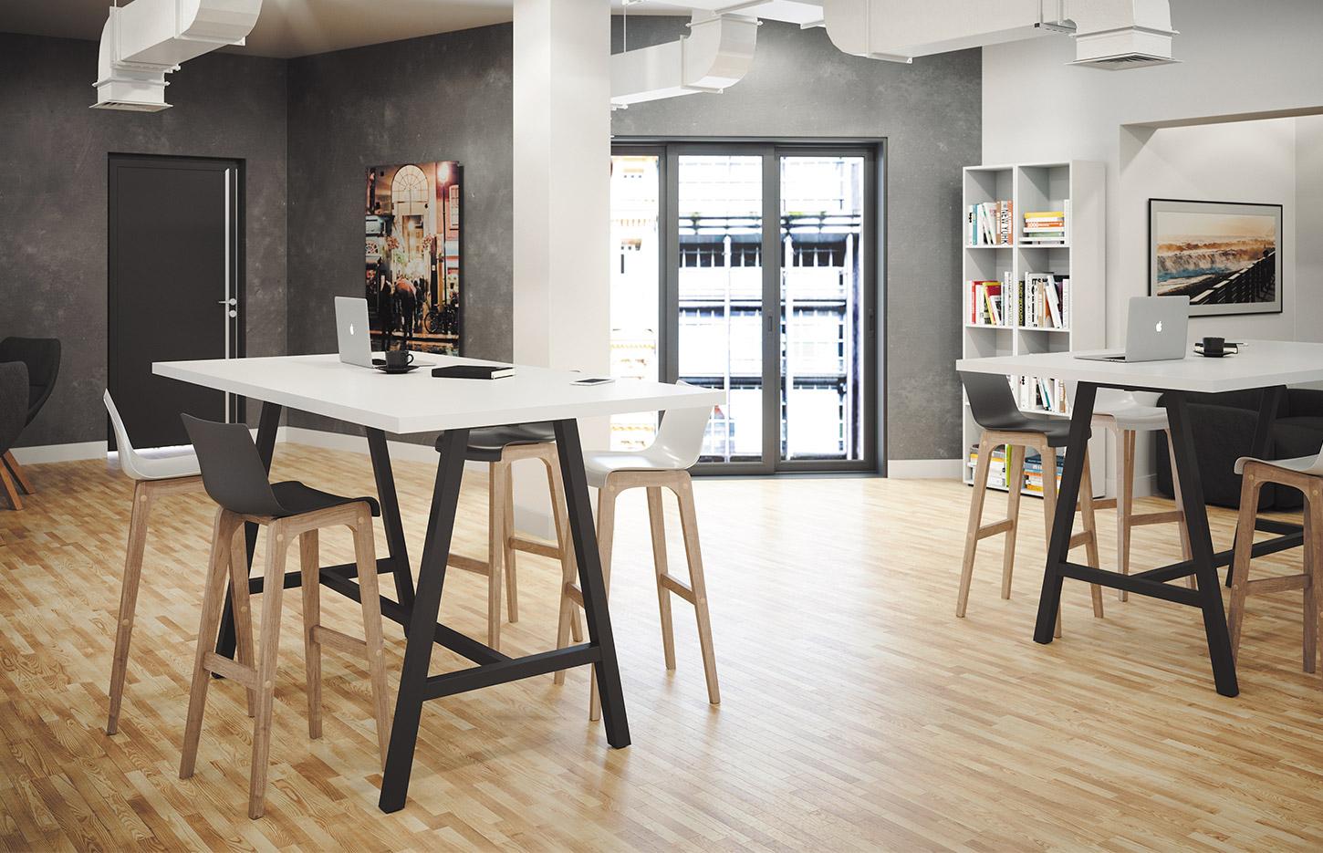 Table haute avec piétement métal ou bois, Fabrication Française, gamme Erebus Haute - France Bureau
