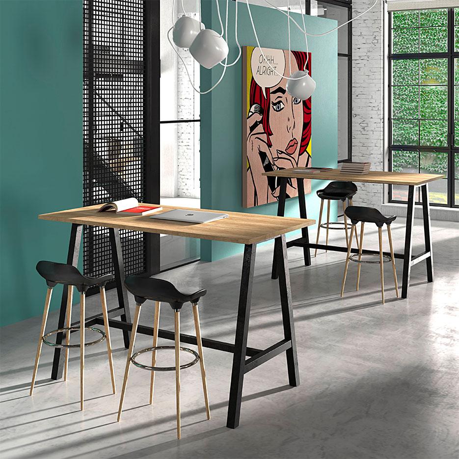 Table haute avec piétement métal ou bois, Fabrication Française, gamme Erebus Haute - France Bureau