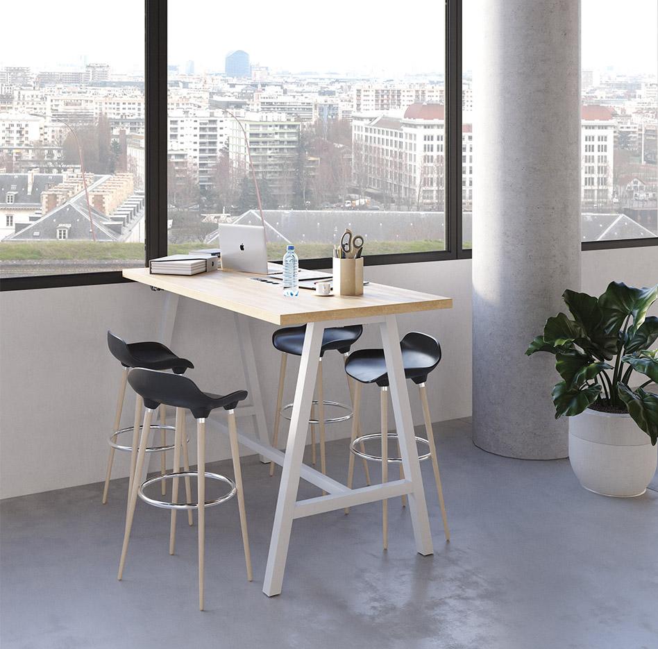 Table haute avec piétement métal ou bois, Fabrication Française, gamme Erebus Haute - France Bureau