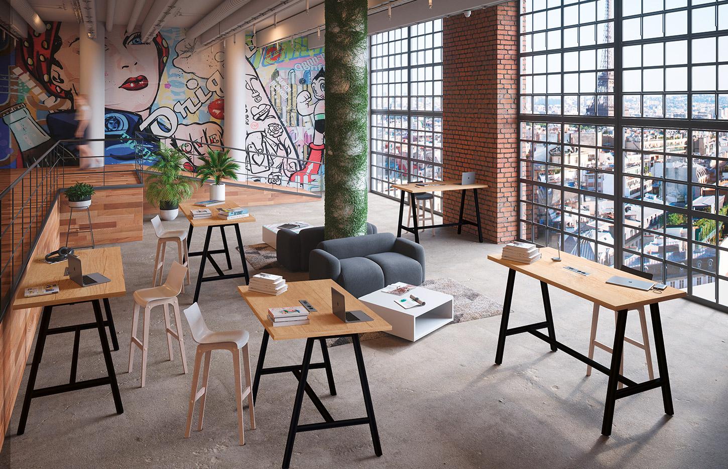 Table haute avec piétement métal ou bois, Fabrication Française, gamme Erebus Haute - France Bureau