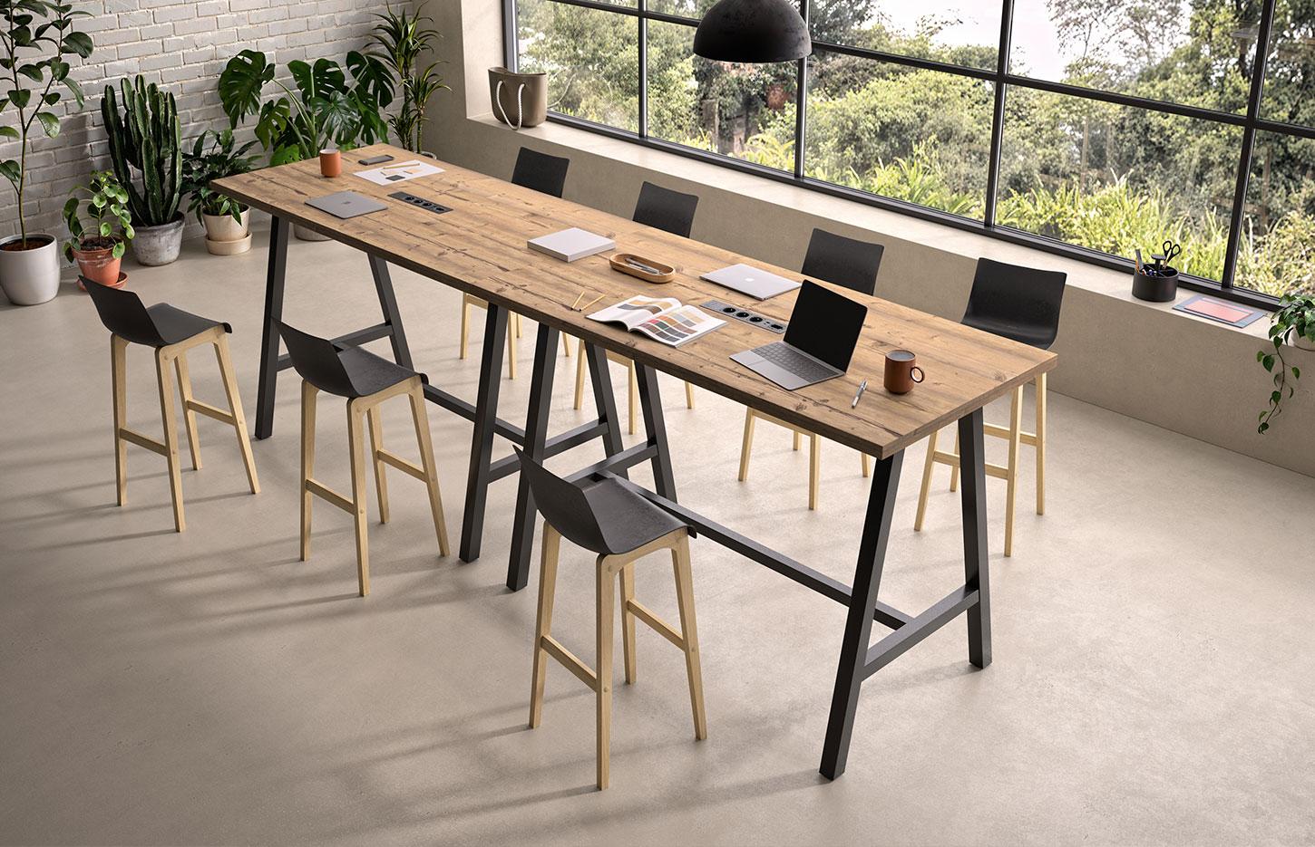 Table haute avec piétement métal ou bois, Fabrication Française, gamme Erebus Haute - France Bureau