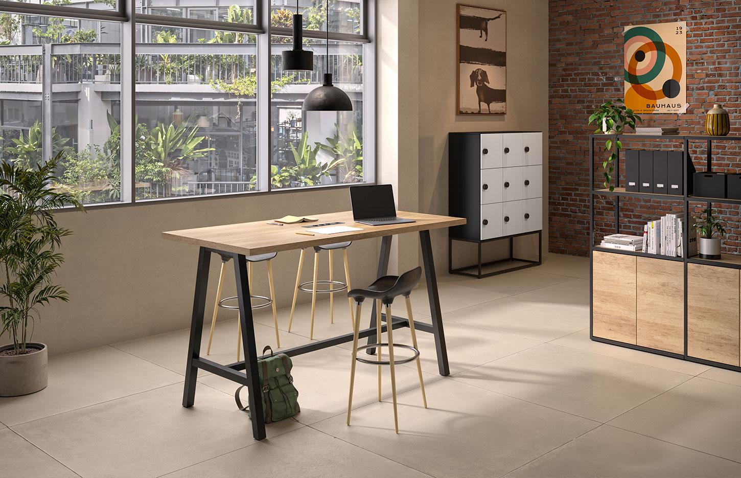 Table haute avec piétement métal ou bois, Fabrication Française, gamme Erebus Haute - France Bureau
