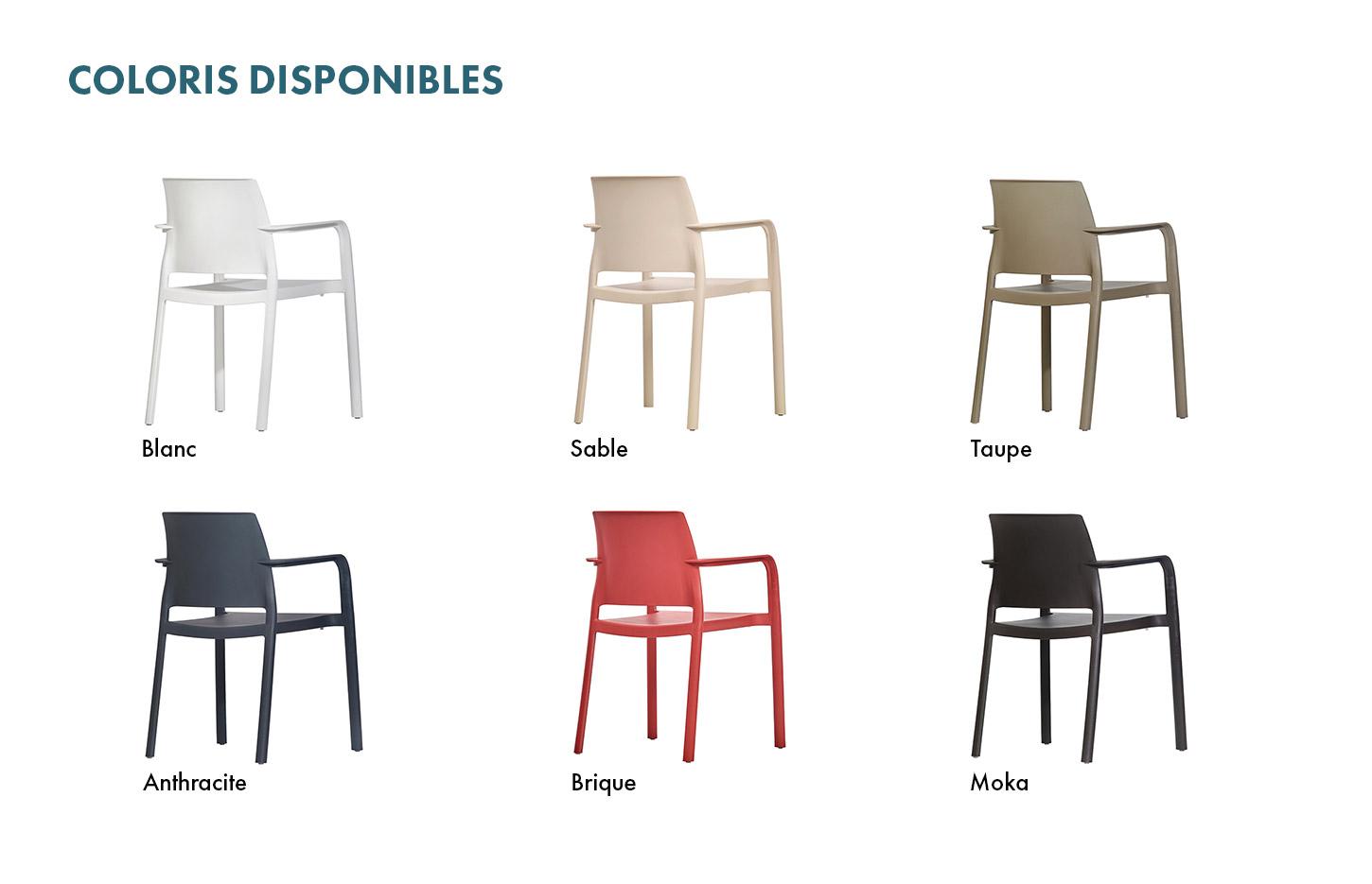 Chaises d\'extérieur empilable avec accoudoirs en polypropylène , gamme Etive - France Bureau