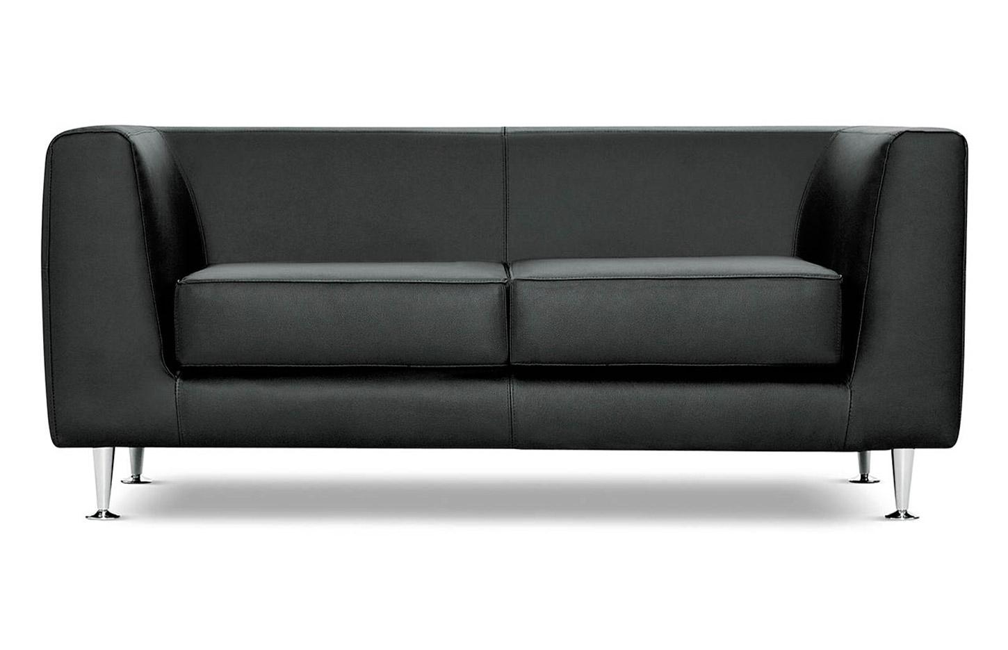 Canapé d\'accueil 2 places en cuir noir et pieds chromés