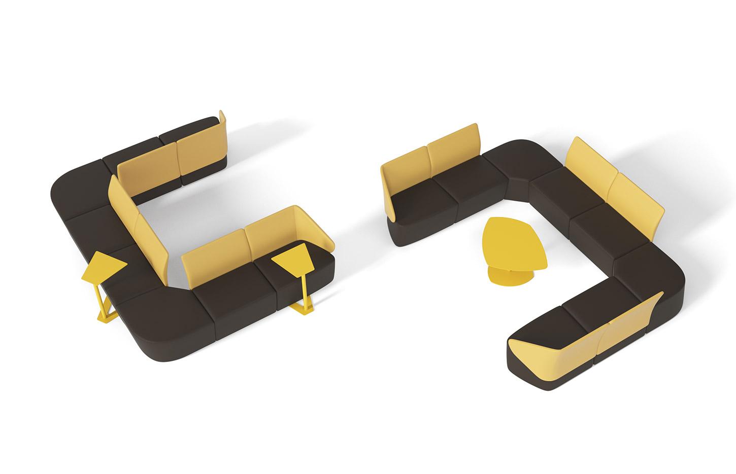 Canapés modulaires avec ou sans dossier bicolore tissu similicuir, gamme Flexal - France Bureau