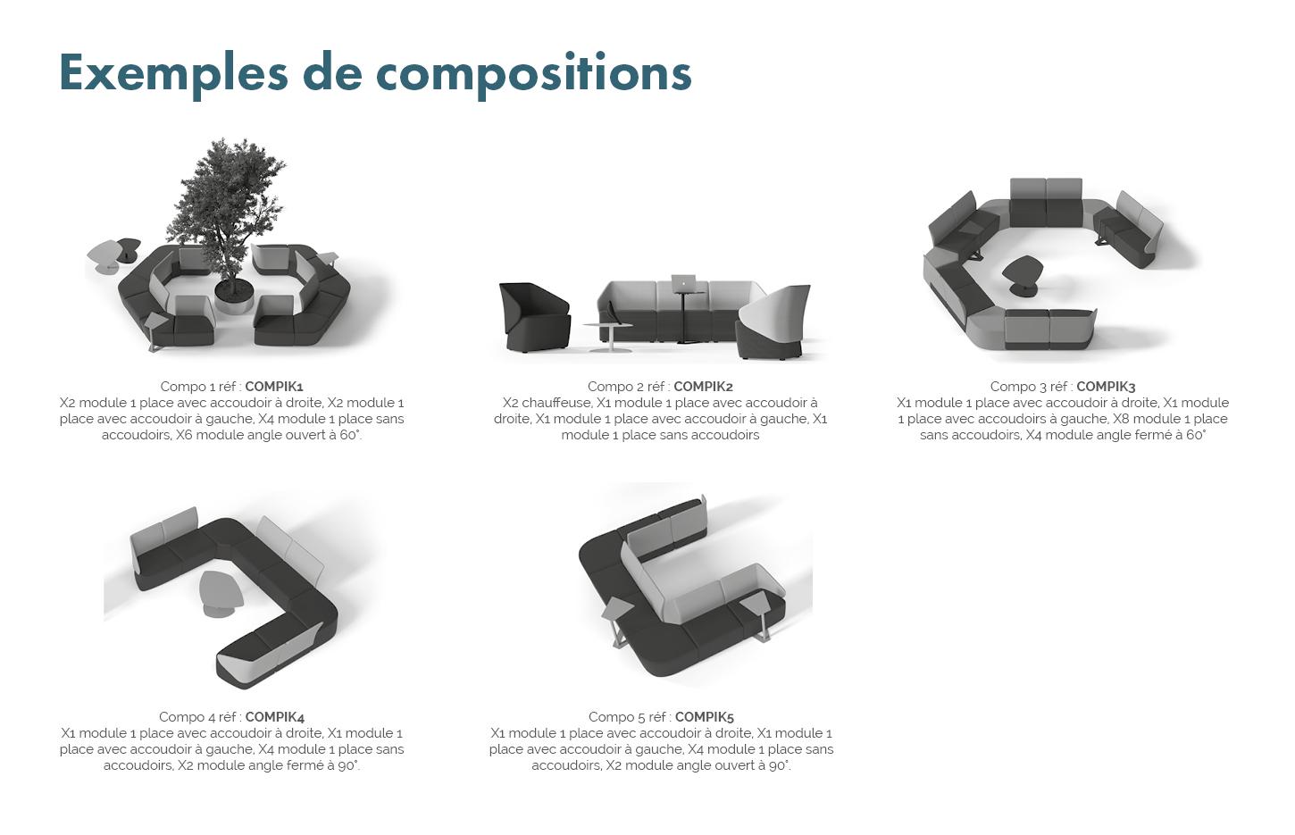 Canapés modulaires avec ou sans dossier bicolore tissu similicuir, gamme Flexal - France Bureau