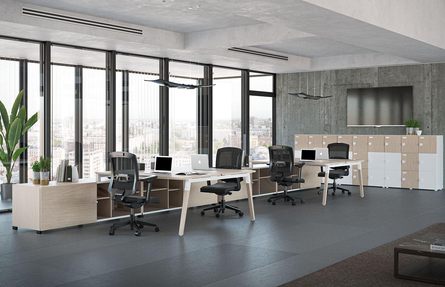 Bureau partagé pour open-space avec pieds en bois, gamme Floria open-space - France Bureau