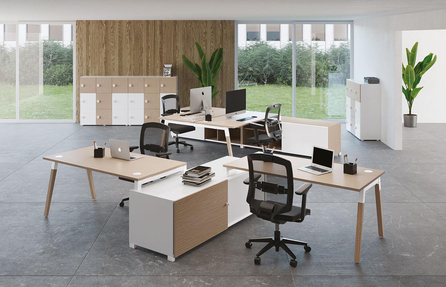 Bureau partagé pour open-space avec pieds en bois, gamme Floria open-space - France Bureau