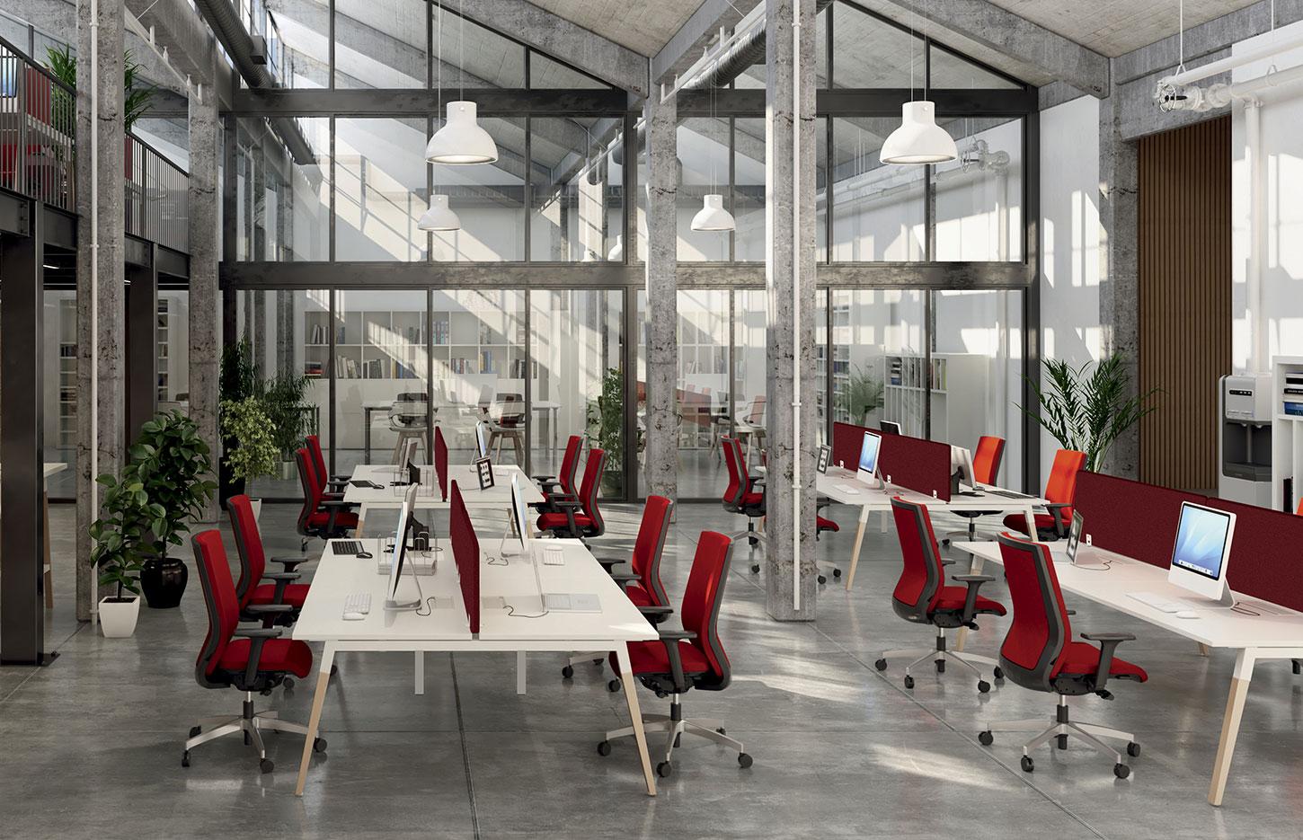 Bureau partagé pour open-space avec pieds en bois, gamme Floria open-space - France Bureau