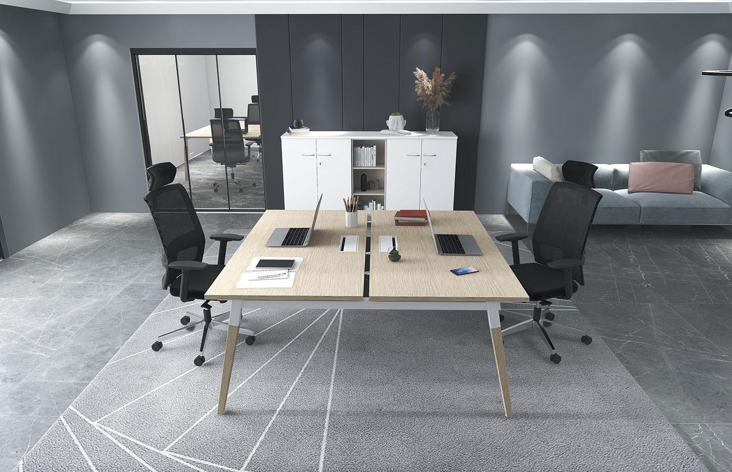 Bureau partagé pour open-space avec pieds en bois, gamme Floria open-space - France Bureau
