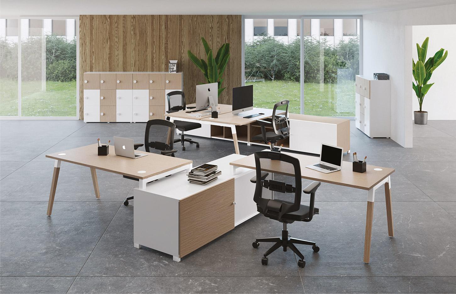 Bureau modulable piétement trapèze en bois massif, Fabrication Française, gamme Floria - France Bureau