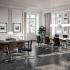 Bureau de direction en bois insert cuir avec retour sur caisson, gamme Forbes - France Bureau