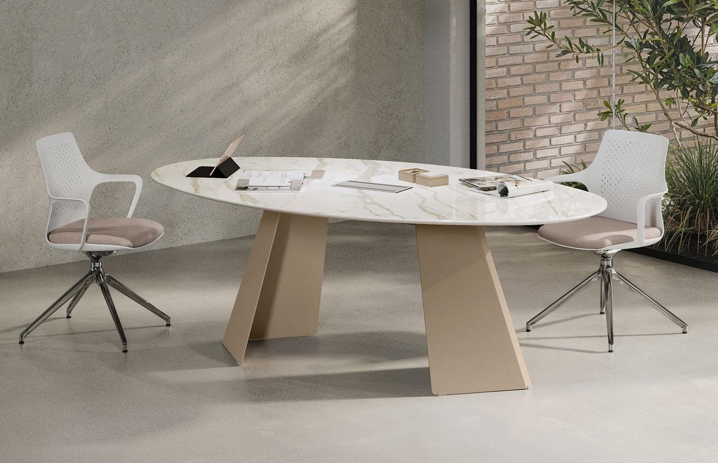 Table de réunion design en bois, similicuir, céramique, gamme Fortezza réunion - France Bureau