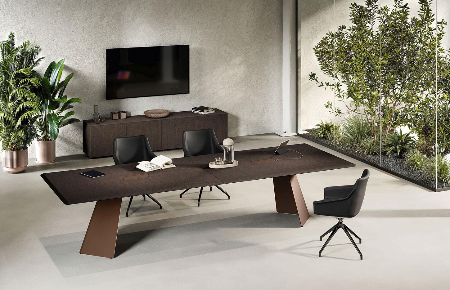 Table de réunion design en bois, similicuir, céramique, gamme Fortezza réunion - France Bureau